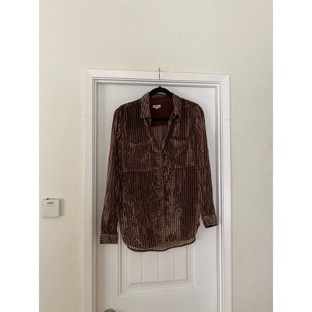 Pilcro Anthropologie Velvet Burnout Sheer Button Down Shirt S - Picture 4 of 6